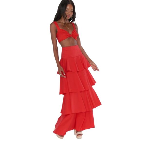 SHOW ME YOUR MUMU Kaden Crop Top & Katrina Swing Skirt Set Large Red NWT